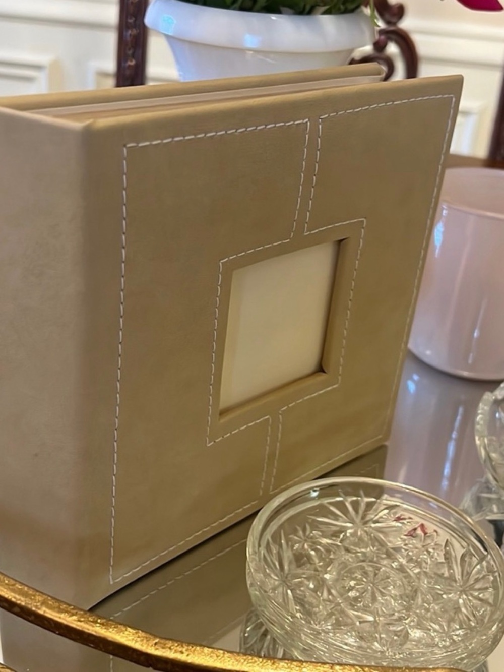 2 Neutral Beige Square Photo Albums with White Stitching